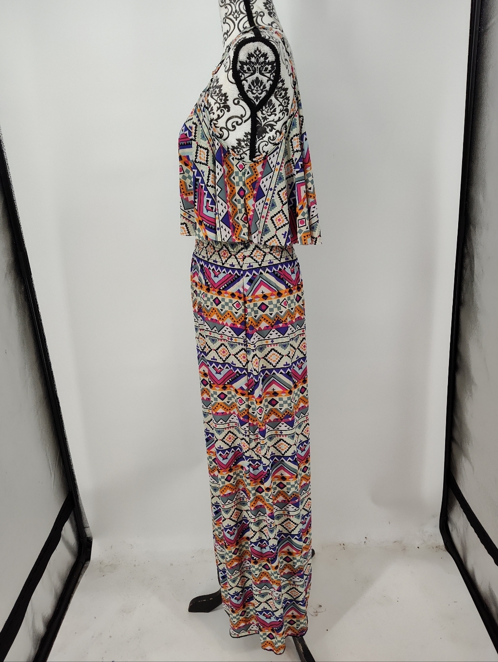 west loop Multicolor Trible Ruffle Smocked Maxi Dress Women's Medium - Picture 2 of 8